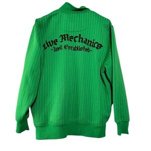 LIVE MECHANICS Vintage Green Pinstriped Full‎ Zip Heavyweight Track Jacket 2XL